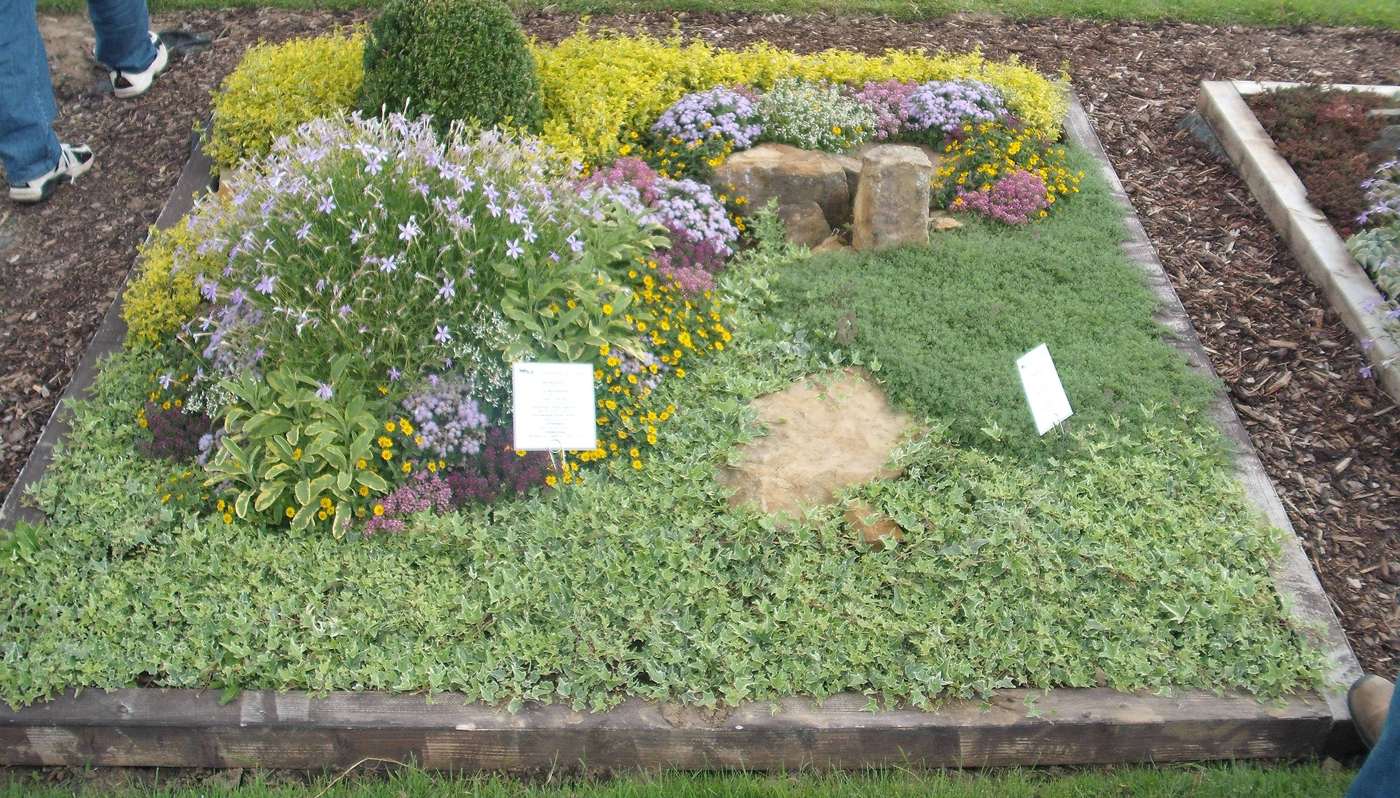 Gepflegtes Grab mit strukturreicher Stauden- und Wechselbepflanzung
